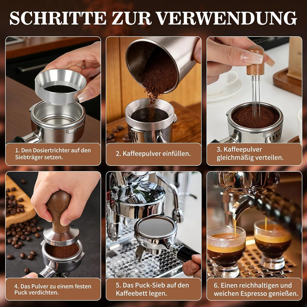 Kaffee Tamper 51mm Set, Siebträger Zubehör Set mit Puck Screen 51mm, WDT Tool, Tampermatte und Magne