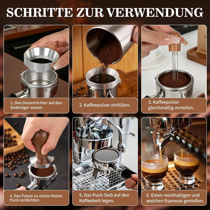 Kaffee Tamper 51mm Set, Siebträger Zubehör Set mit Puck Screen 51mm, WDT Tool, Tampermatte und Magne