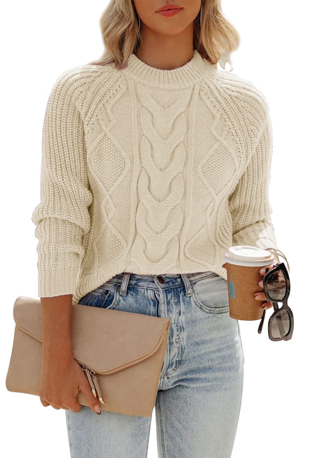 ANCAPELION Damen Kabel Pullover,Winter Casual Leicht Rundhals Langarm Einfarbig Elegant Gerippt Stri