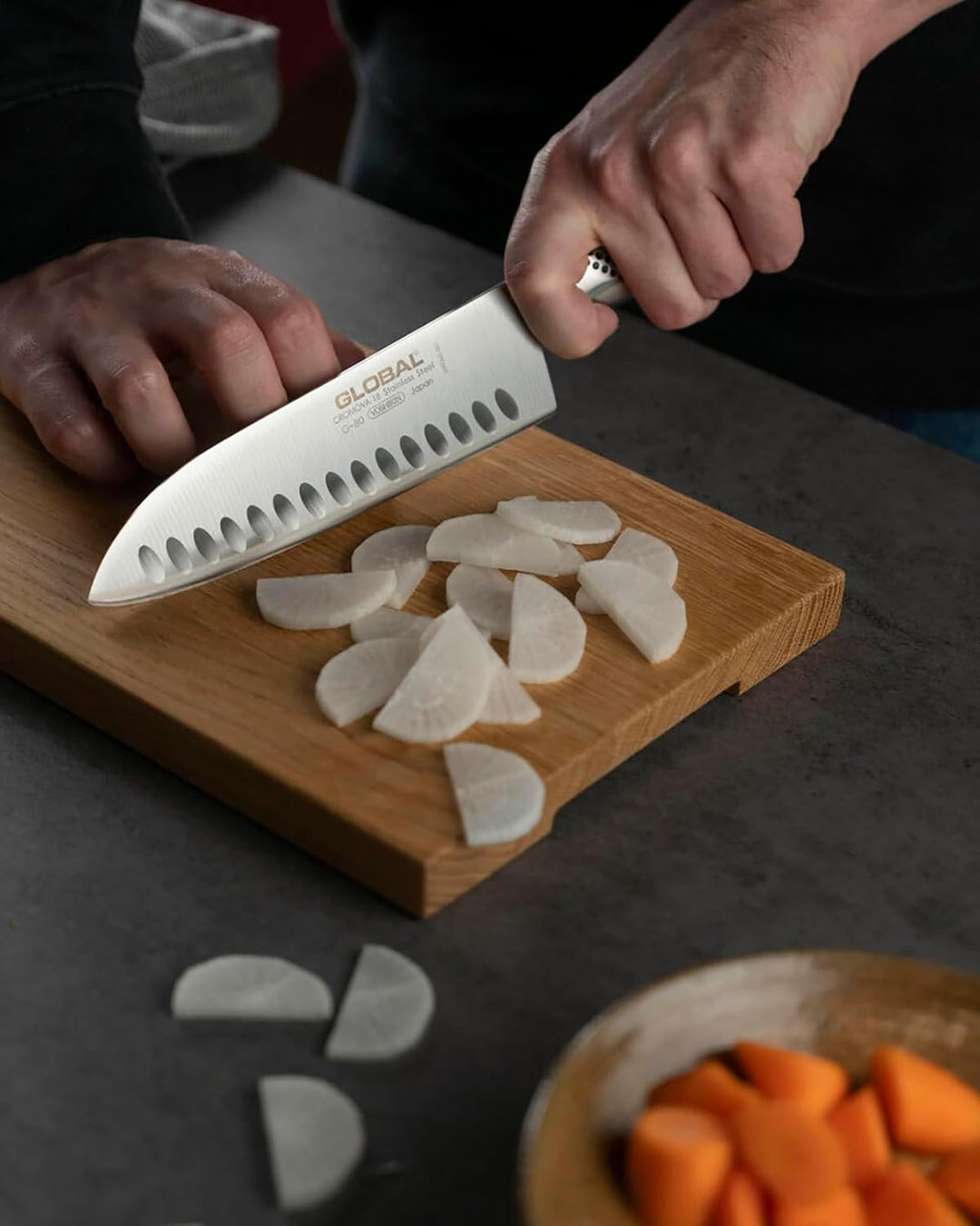 Global Yoshikin Messerset 3-teilig G-80338 (Santoku, kleines Kochmesser, Schälmesser)
