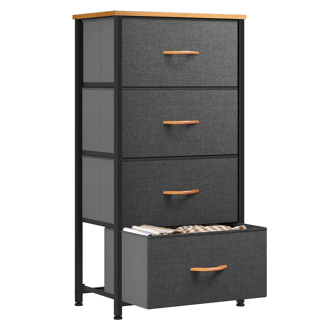 YITAHOME kommode Schmal, Schrank mit 4 Schubladen aus Stoff, Aufbewahrungskommode Industrial Stil fü