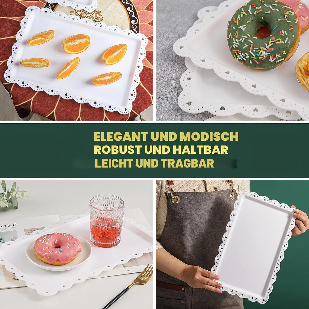 Tablett Klein Serviertablett Rechteckig Weiss - Servierplatte Plastik mit Rand - Essen Tabletts Flac