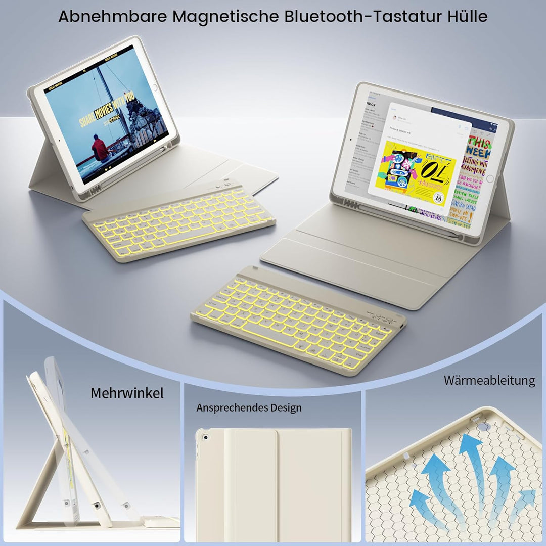 Tastatur Hülle für iPad 9. / 8. / 7. Generation 10,2 Zoll, 360° Schutz TPU Hülle mit Abnehmbarer Bel