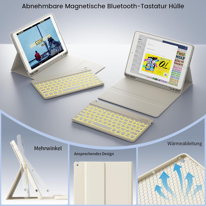 Tastatur Hülle für iPad 9. / 8. / 7. Generation 10,2 Zoll, 360° Schutz TPU Hülle mit Abnehmbarer Bel