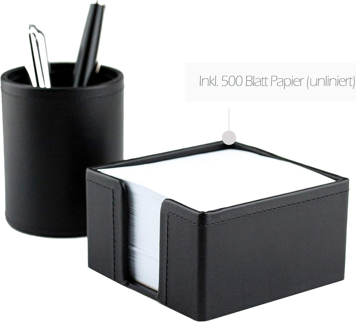 DELMON VARONE - Zettelkasten Premium Leder Boxcalf schwarz, Zettelbox inkl. 500 Blatt Papier, Notizz