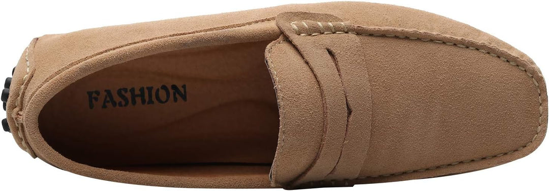 Jamron Herren Wildleder Penny Loafers Gemütlich Fahrende Schuhe Mokassin Slippers 39.5 EU Beige, 39.