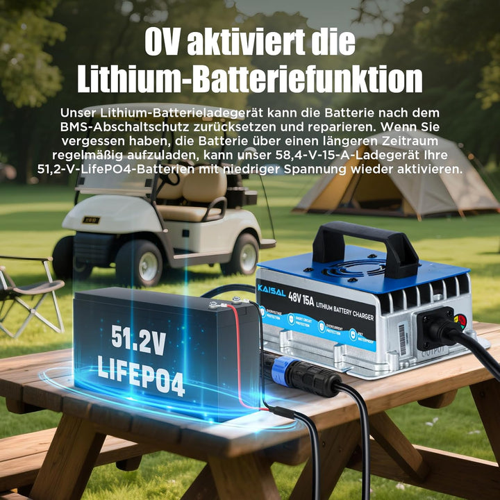 KAISAL 58,4V 15A LiFePO4 Lithium Batterieladegerät, 48V LiFePO4 Ladegerät für 51,2V LiFePO4 Batterie