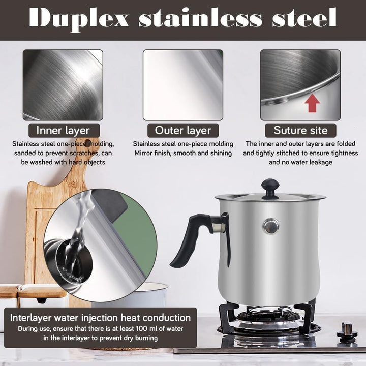 Milchtopf mit Deckel, 1.5L Milchtopf Induktion, Simmertopf Induktion, Doppelwandiger Simmertopf für