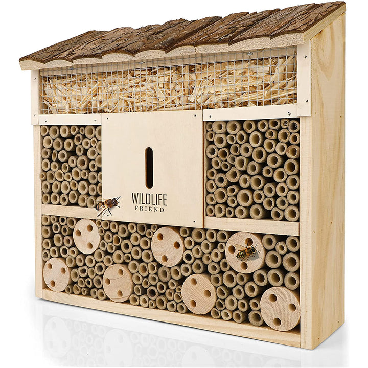 WILDLIFE FRIEND I Bienenhotel Insektenhotel 29.5 x 28 x 10 cm mit Holz-Dach - unbehandelt, Bienenhau