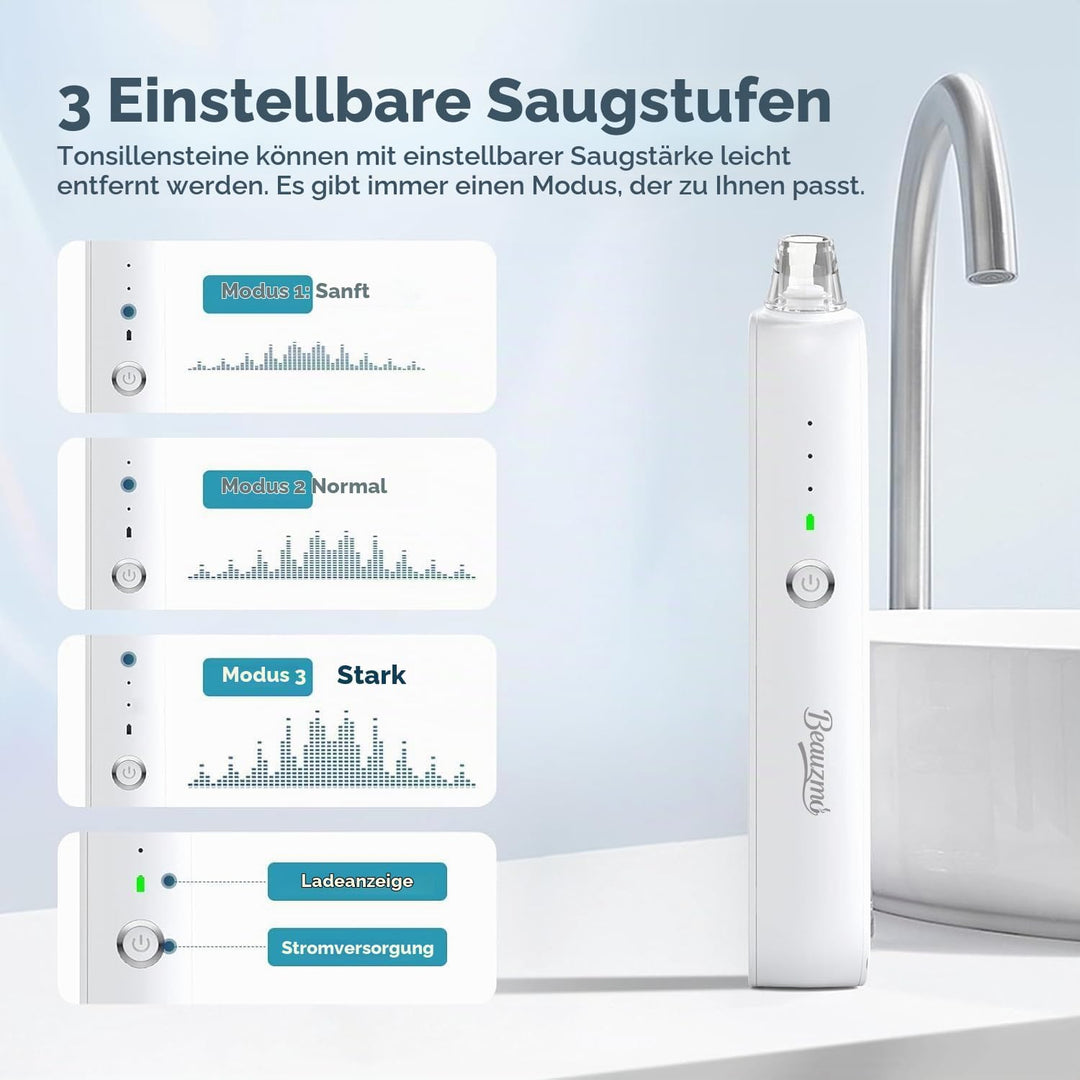 Tonsillenstein Entferner Set, Elektrisches Mandelsteine Entfernen, 3-Stufen-Absaug-Mandelsteinentfer