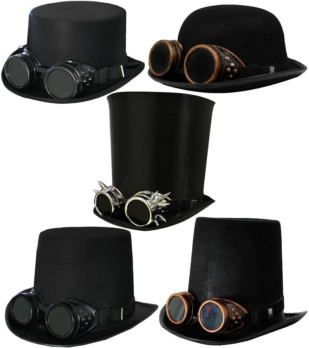 I LOVE FANCY DRESS Steampunk VIKTORIANISCH Schwarze Zylinder AUS Satin MIT Bronze Brille - PERFEKTES