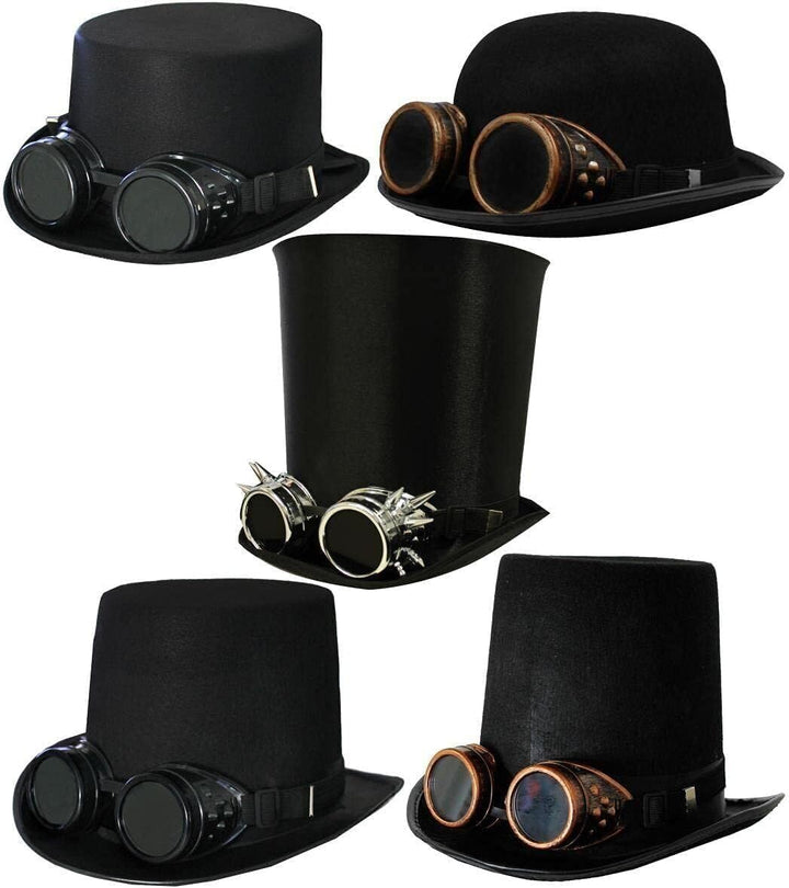 I LOVE FANCY DRESS Steampunk VIKTORIANISCH Schwarze Zylinder AUS Satin MIT Bronze Brille - PERFEKTES