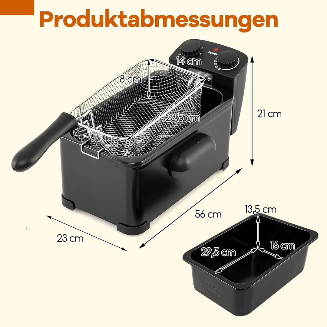 COSTWAY Fritteuse 3L, 2000 W Friteuse mit Öl, Fettfriteuse mit einstellbarem Thermostat 150-190℃ & T