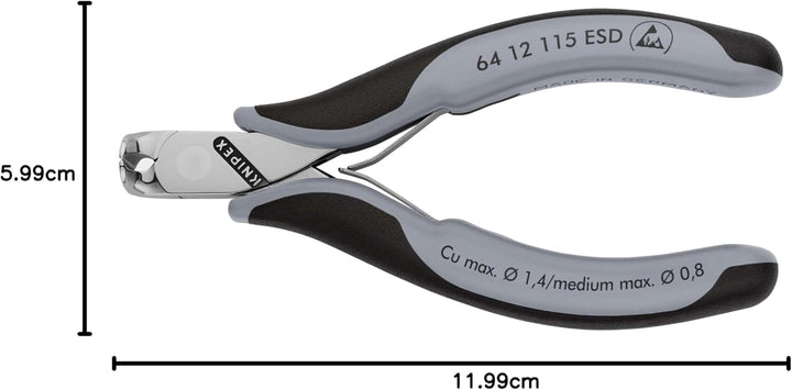 Knipex Elektronik-Vornschneider ESD mit Mehrkomponenten-Hüllen 115 mm 64 12 115 ESD ohne Facette 115