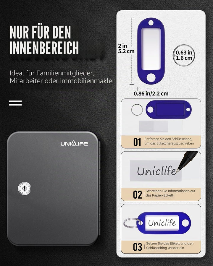 Uniclife Schlüsselschrank mit 20 Positionen, mit Schlüsselschloss, Wandmontage, schwarz, Sicherheits
