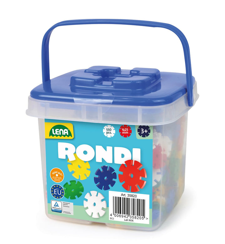Lena 35820 Rondi 25 Eimer Konstruktionsspielzeug ab 3 Jahren - 550 x Steckbausteine, Kinder Bauset f