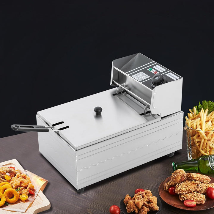 Elektrische Fritteuse 6L Frittierkorb Ölbad mit Temperaturregelung Deckel für Küche Restaurant Snack