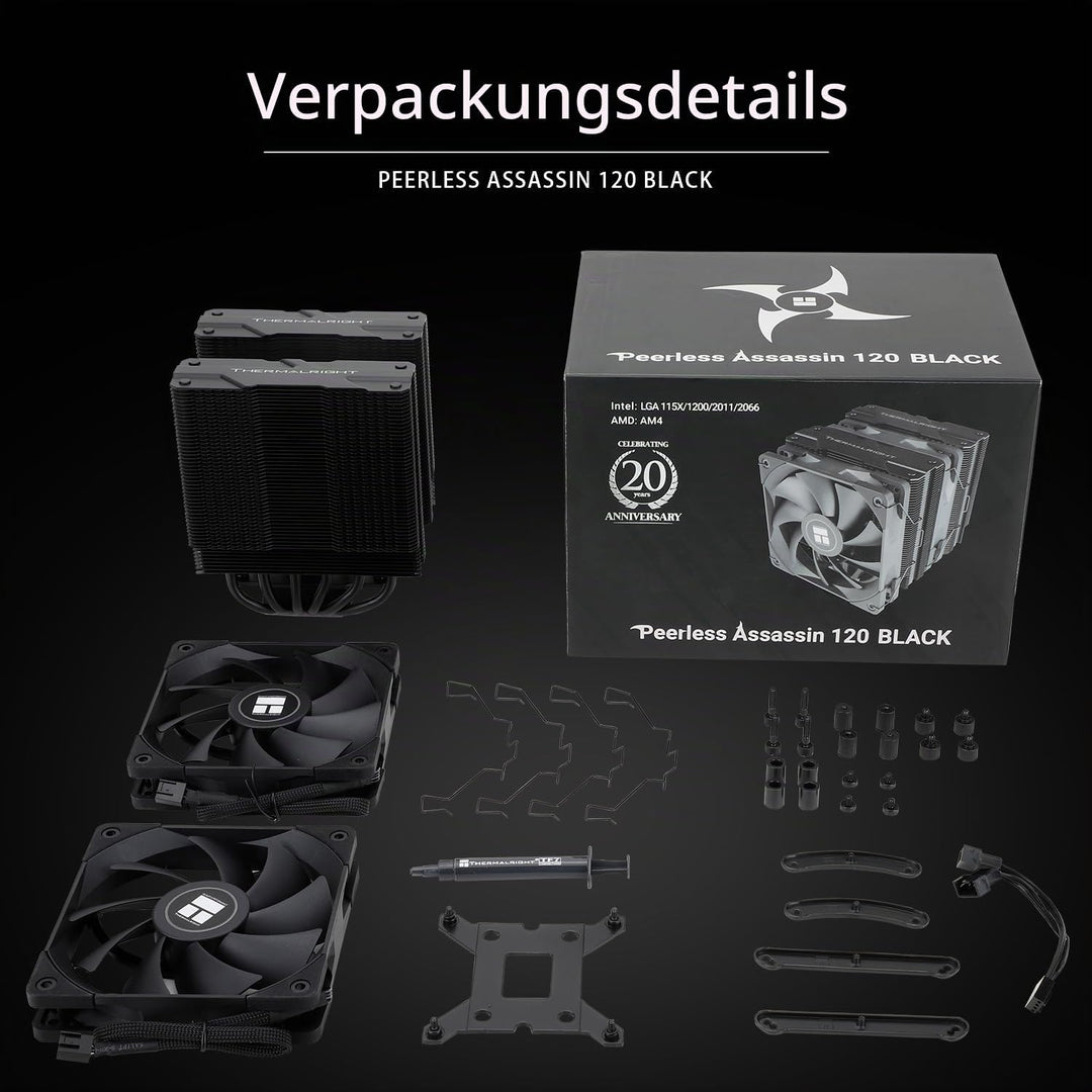 Thermalright Peerless Assassin 120 Black CPU-Luftkühler, 6 Heatpipes, zwei 120mm C12B PWM Lüfter, Al