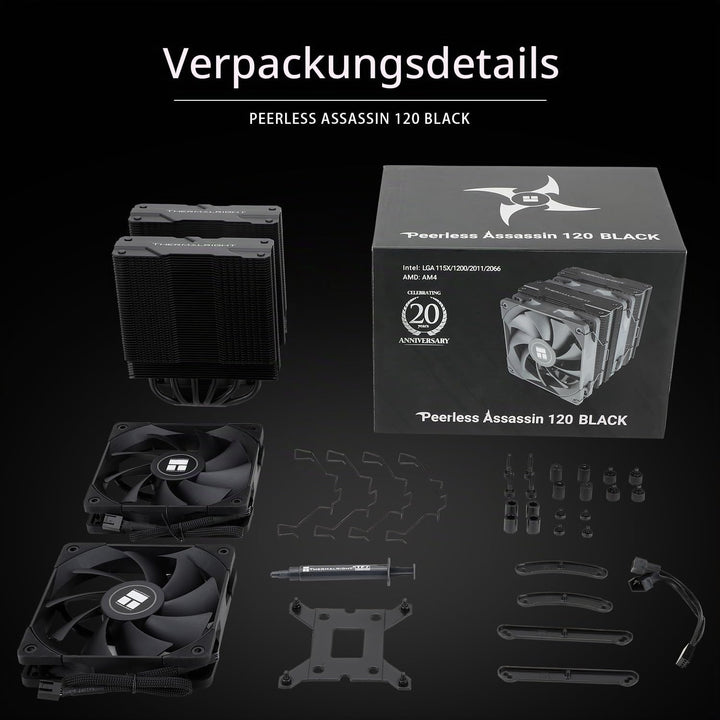 Thermalright Peerless Assassin 120 Black CPU-Luftkühler, 6 Heatpipes, zwei 120mm C12B PWM Lüfter, Al