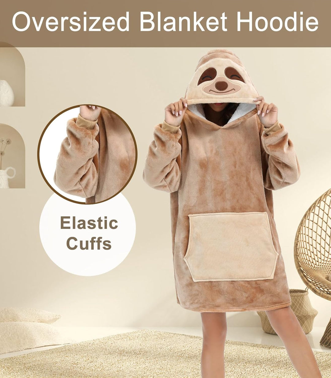 LATH.PIN Panda Übergrosse Decken-Hoodie Flanell mit Kapuze Pulloverdecke Sweatshirt Unisex Kapuzenpu