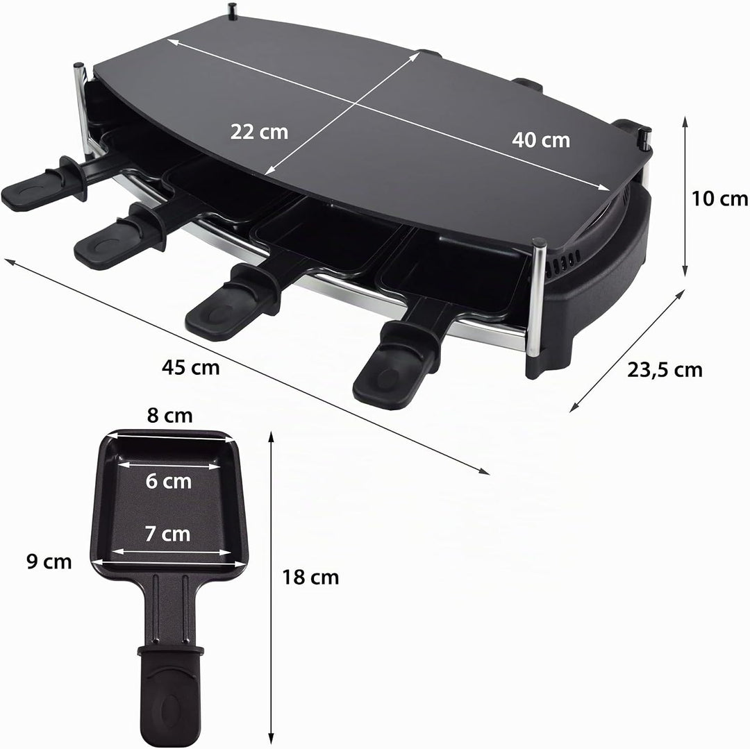 Syntrox Germany Raclette mit Glas-Keramik Grillplatte Design Glas für 8 Personen RAC-1000W-Wallis