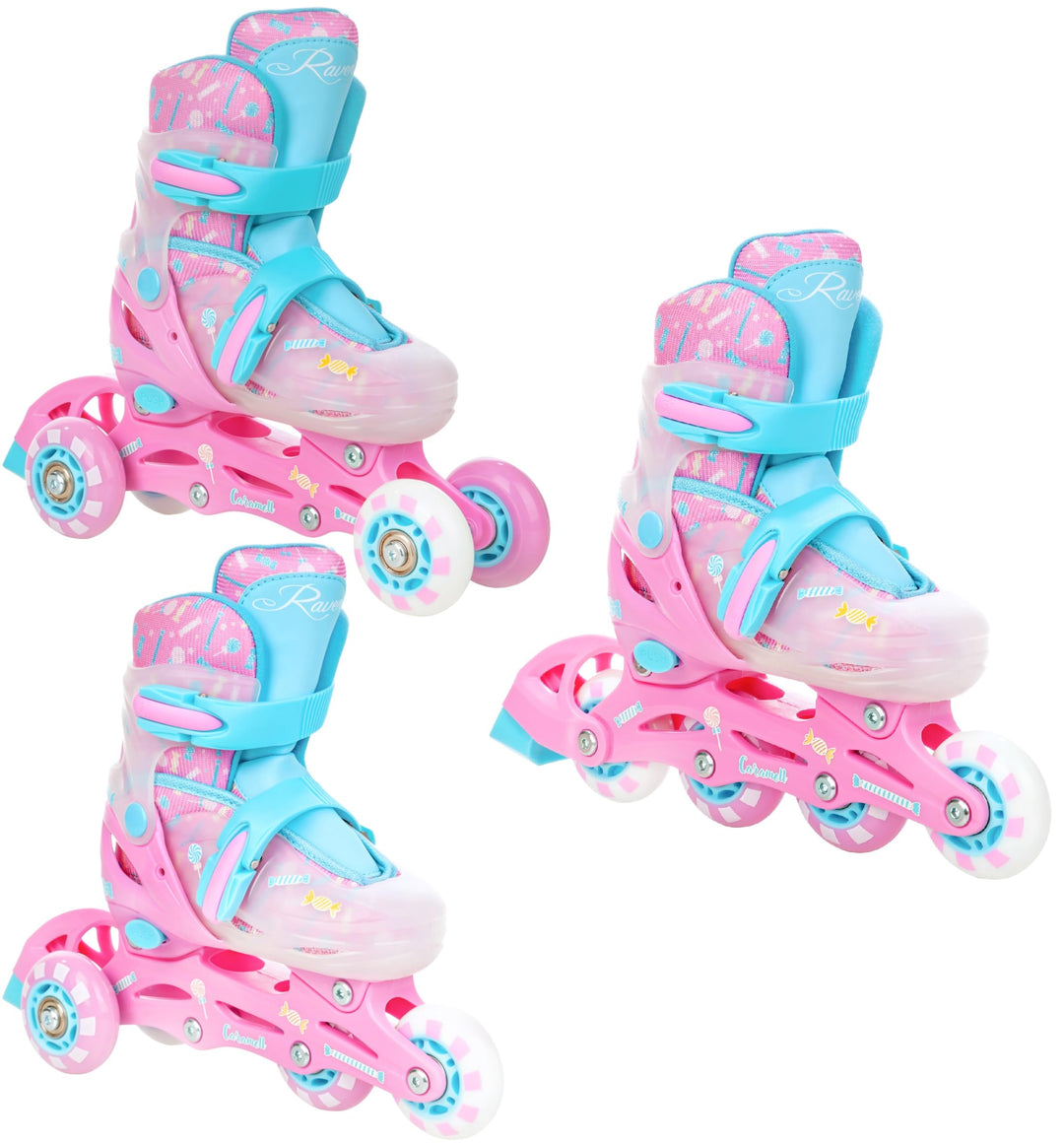 3in1 Inline Skates Inliner/Triskates/Rollschuhe Raven Lia/Loret verstellbar mit LED Leuchtrad 26-29(