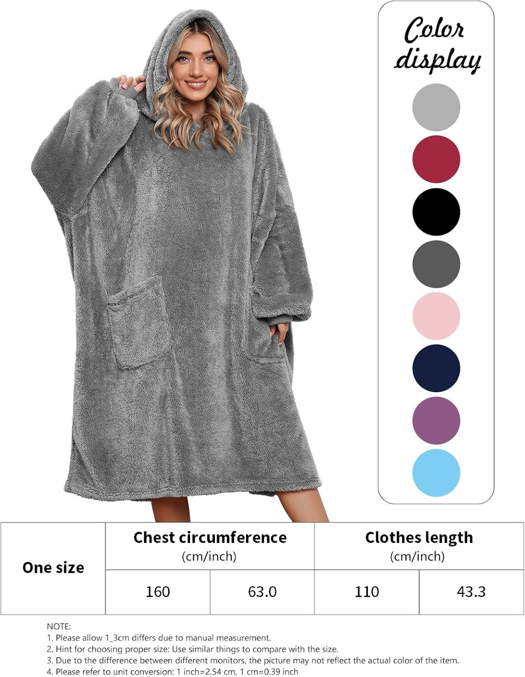 Tuopuda Übergrosse Hoodie Sweatshirt Damen Herren Decke Sweatshirt Pullover mit Kapuze Langarm Kapuz