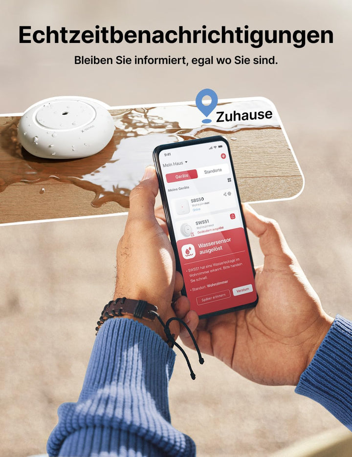 X-Sense Wi-Fi Wassermelder mit Batterie, Wassersensor IP66, WLAN-Wassersensor, EIN Zubehörteil für d