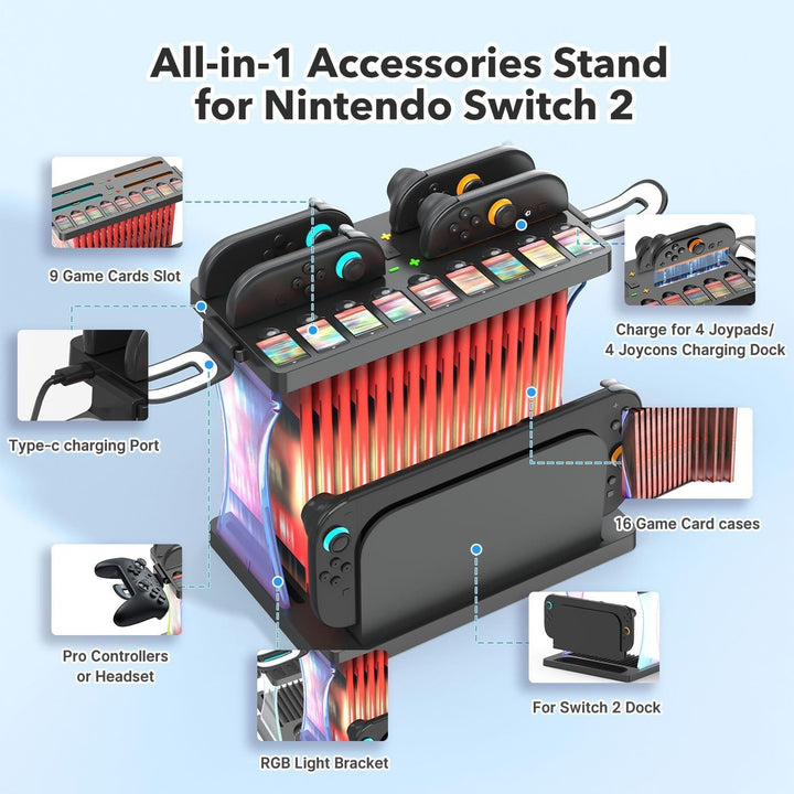 Spiel Organizer Station mit Controller Ladestation, Ladestation Kompatibel mit Nintendo Switch 2, Di