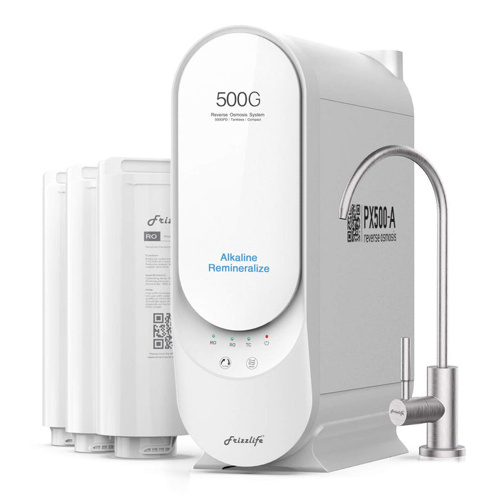 Frizzlife PX500-A Umkehrosmoseanlage,Wasserfiltersystem–alkalisch&Remineralisierung, kein wassertank