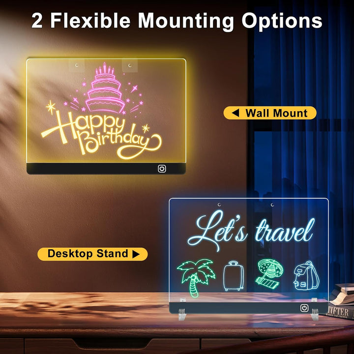 Wiederaufladbar LED Maltafel Kinder 30x20cm mit 7 Lichtfarben & 12 Stiften, Transparente Acryl LED Z