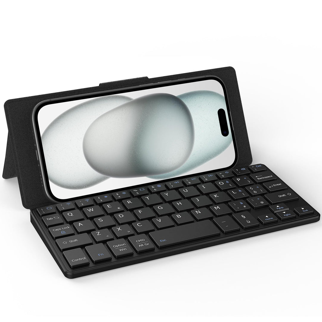 CACOE Mini Bluetooth Tastatur mit Ständer für Handy, Ultraflache Tragbare, Faltbare, Dual-Channel QW