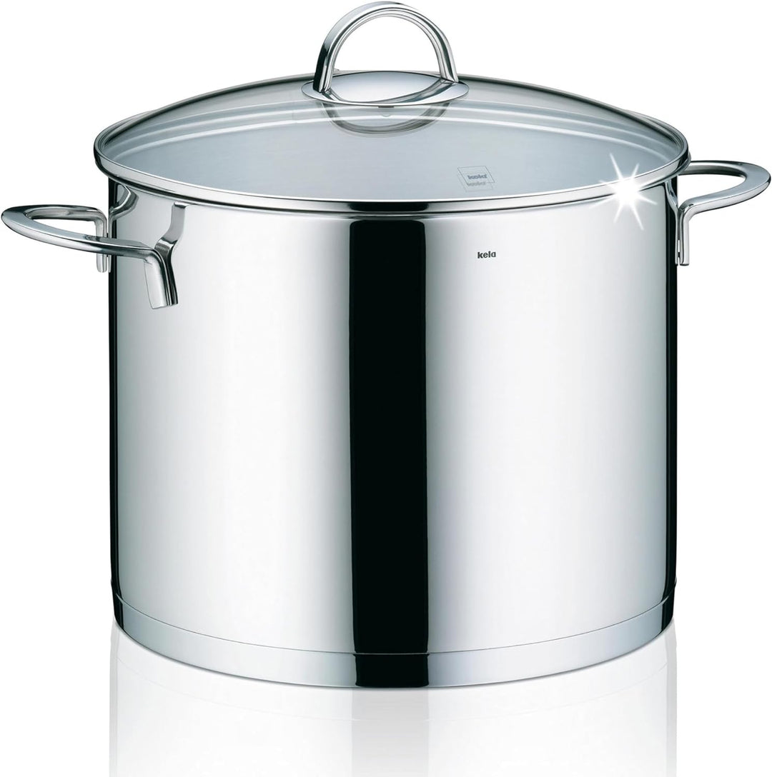 Kela 10961 Gemüsetopf, 9 l Fassungsvermögen, 24 cm Durchmesser, 18/10 Edelstahl mit Glanzoptik, Indu