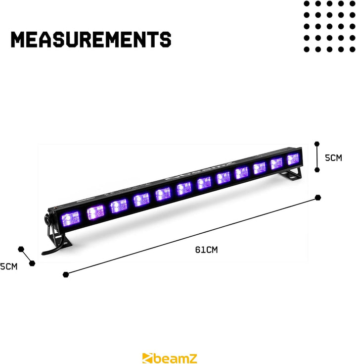 BeamZ BUV123 Schwarzlichtlampe, Schwarzlicht Lampe 61cm, Schwarzlicht Party Bar mit 12 LEDs, UV Lich