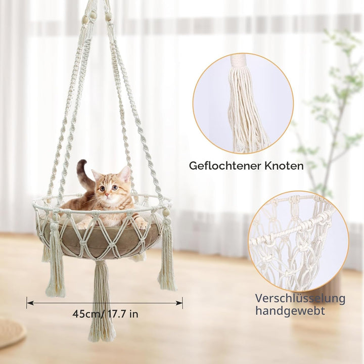 Makramee-Katzenbett, Hängematte für Katzen, Katzenschaukel, handgestrickt, hängende Katzennester, Ha