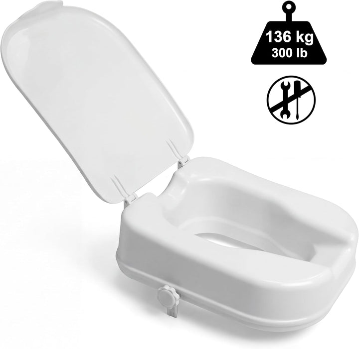 PEPE Mobility Toilettensitzerhöhung für Quadratische Toiletten 10 cm Weiss, WC Sitzerhöhung mit Deck