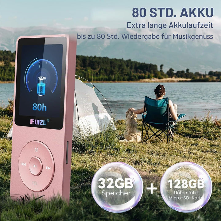 32GB MP3 Player mit Bluetooth 5.3, Ultraleicht (30 Gramm), bis zu 80 Stunden Akkulaufzeit, 1.8-Zoll-