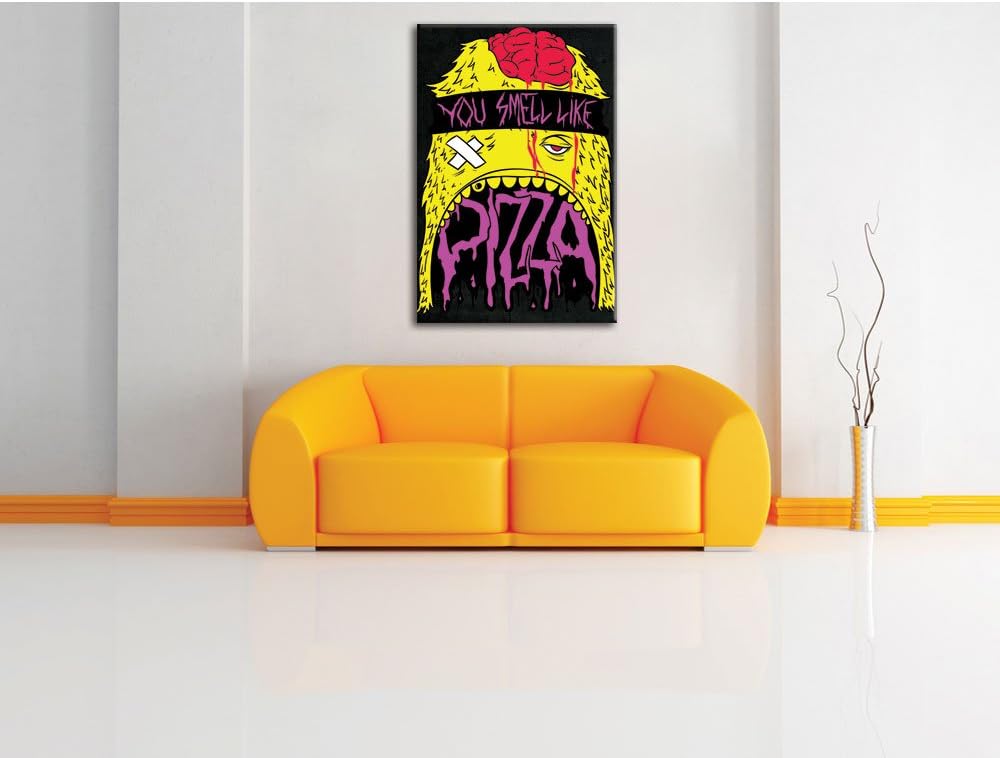 You smell like Pizza black Bild auf Leinwand, XXL riesige Bilder fertig gerahmt mit Keilrahmen, Kuns