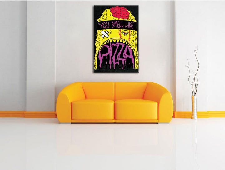 You smell like Pizza black Bild auf Leinwand, XXL riesige Bilder fertig gerahmt mit Keilrahmen, Kuns