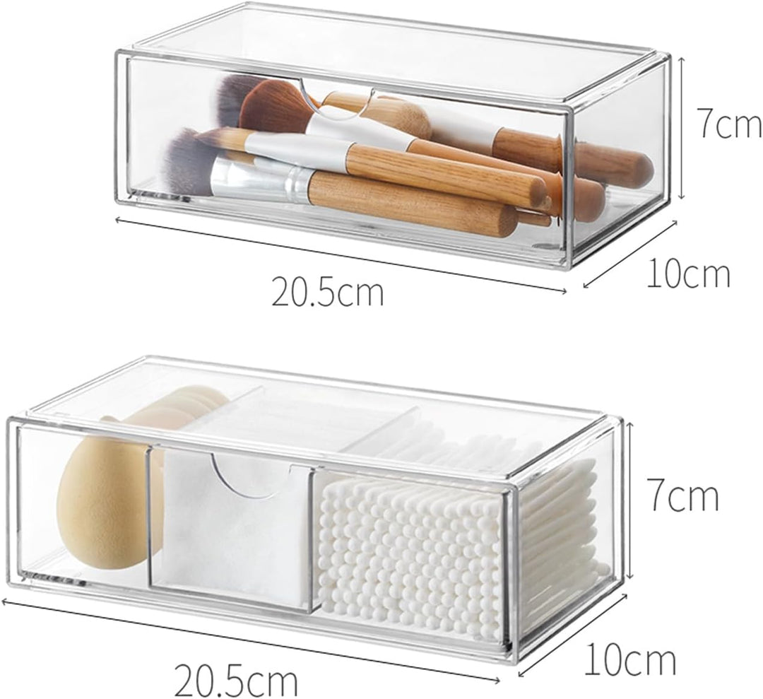 Kosmetik Organizer Set of 2, Acryl Schubladen Stapelbar | Make Up Aufbewahrung Transparent, für Schl
