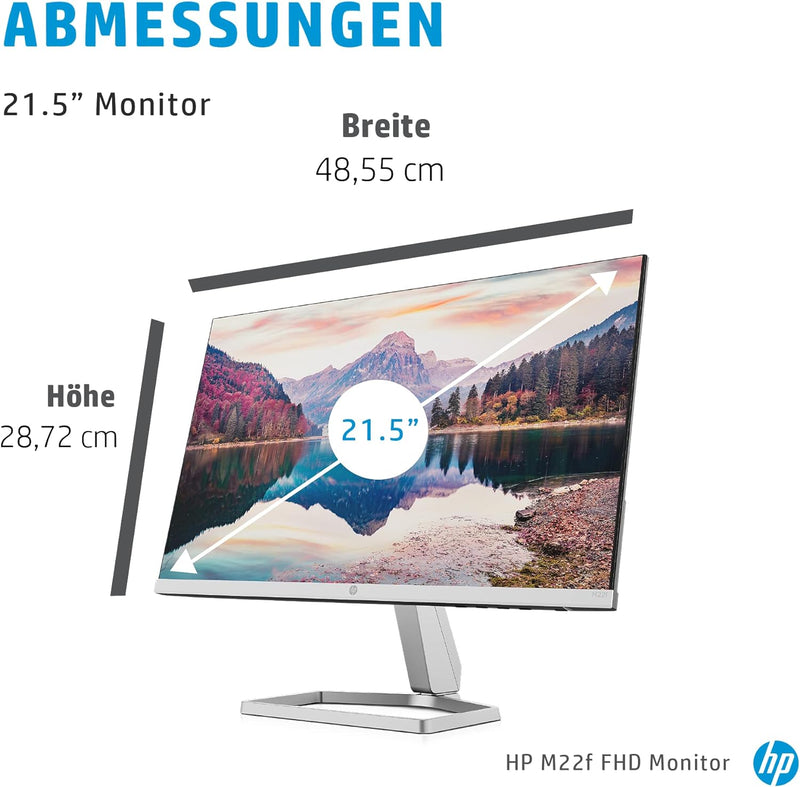 HP M22f Monitor - 21,5 Zoll Bildschirm, Full HD IPS Display, 75Hz, 5ms Reaktionszeit, VGA, HDMI 1.4,