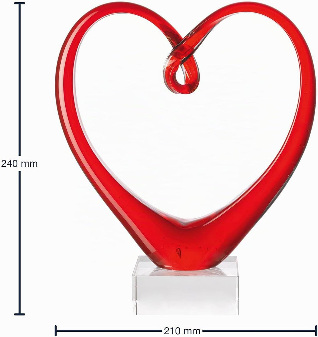 Leonardo Heart Skulptur in Herzform, rotes Herz auf Sockel, handgefertigtes Deko Farbglas, 24 x 21 x