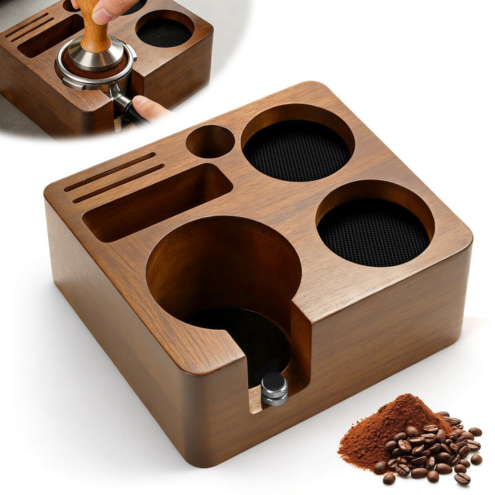Tamperstation 58mm für Siebträger, Walnussholz Espresso Tamping Station, Tamper Station Barista Kaff