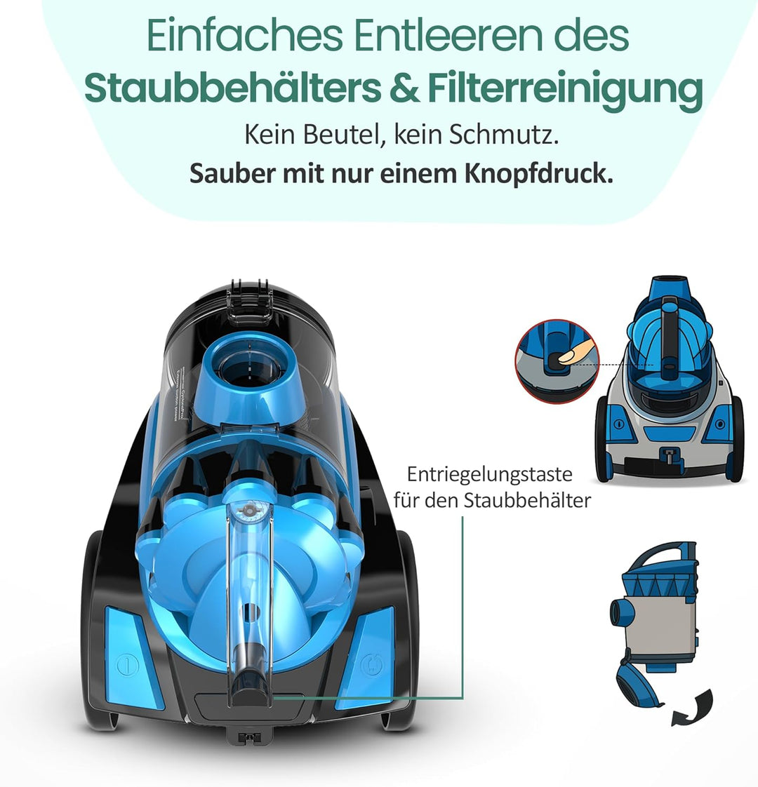 Emerio ECO Zyklon Staubsauger 900 Watt Leistung 2,0 Liter Staubbehälter 7m Aktionsradius HEPA Filter