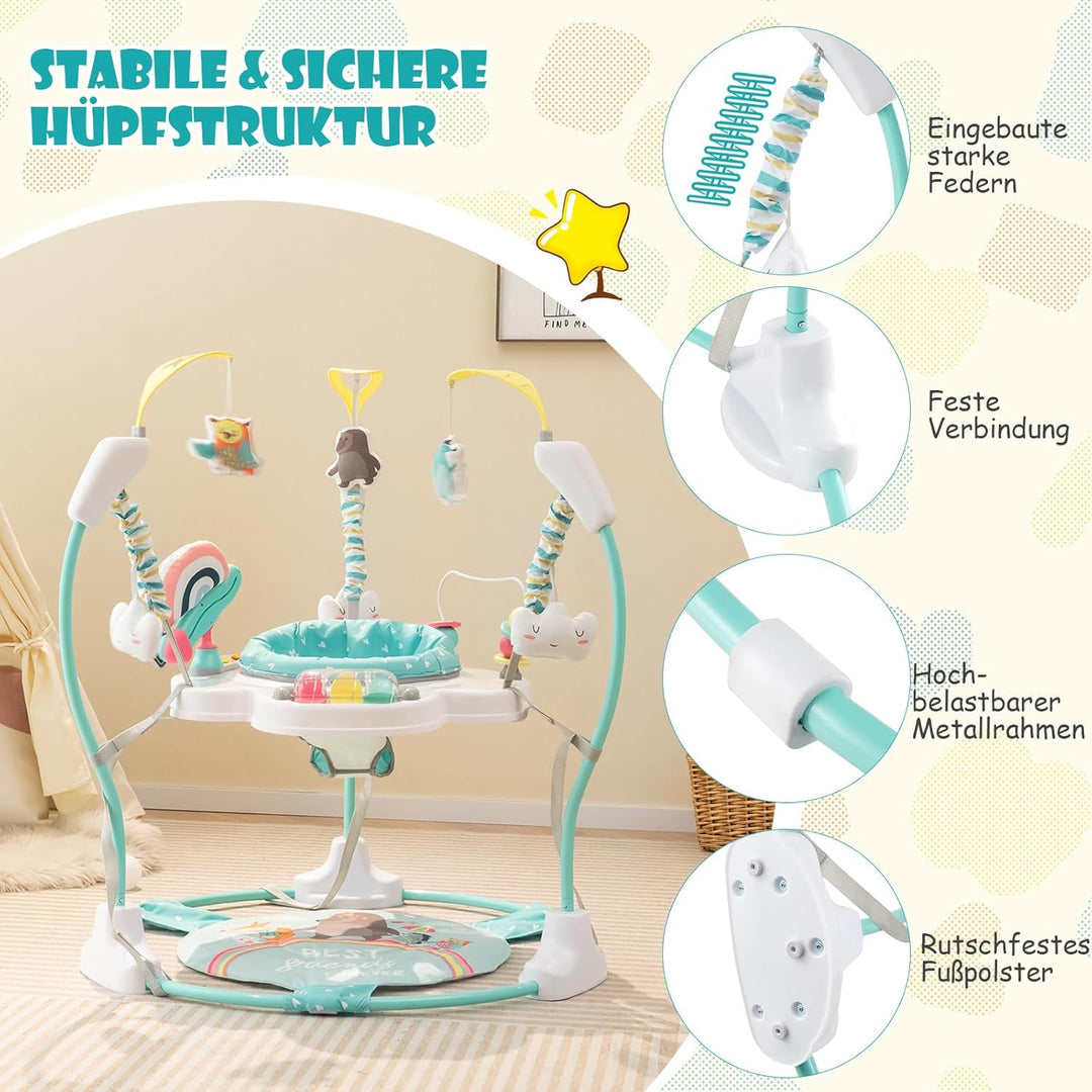 GOPLUS 3 in 1 Baby Jumperoo, Spring- und Spielcenter mit 360° drehbare Sitz, Spielzeug & Musiktablet