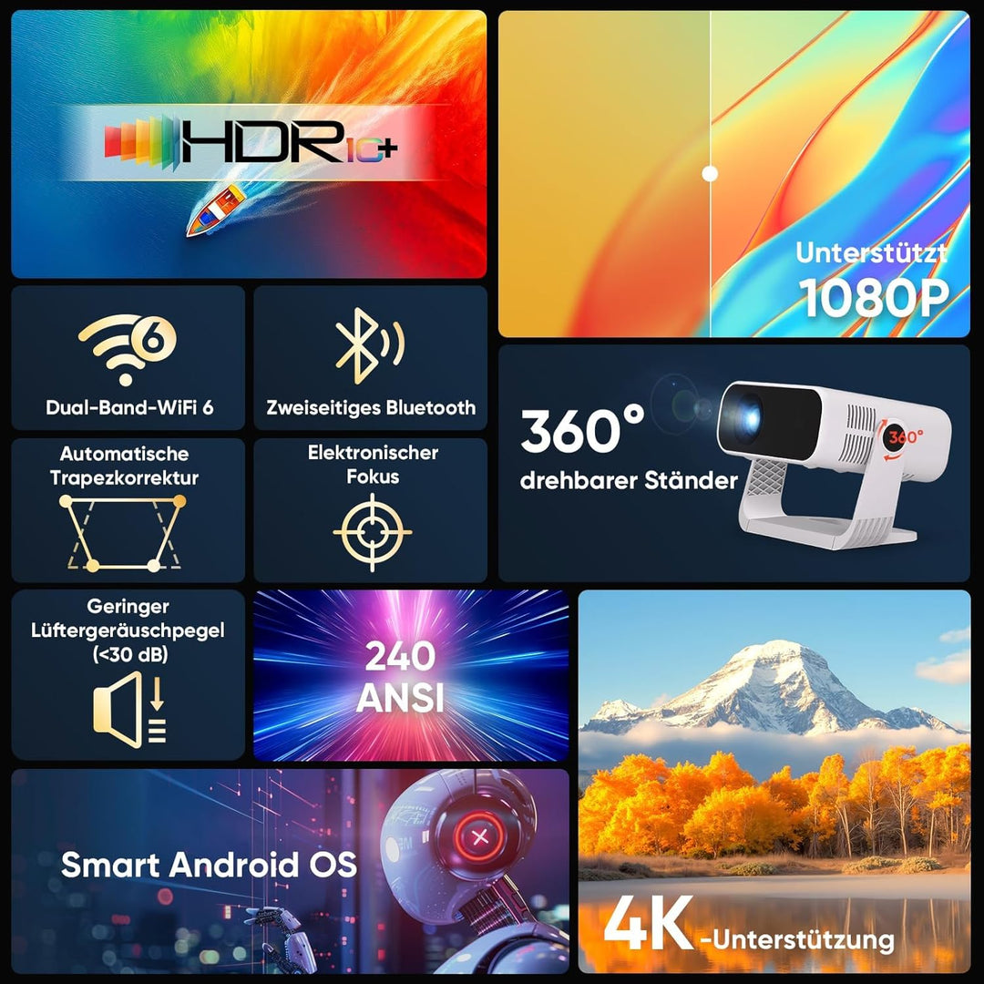 2026 Neuer Smart Mini Beamer Integrierte APP, Android 14, Unterstützt 1080P und 4K-Dekodierung, 2000