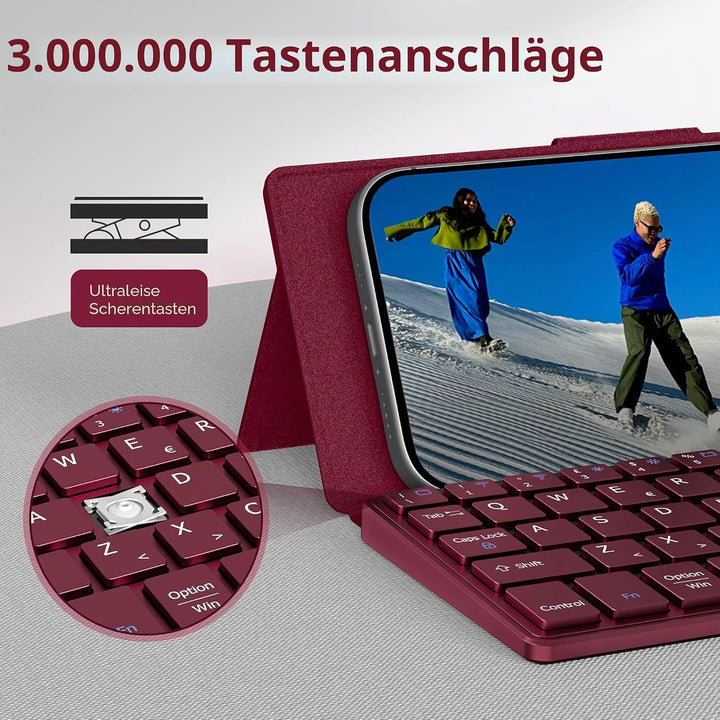 CACOE Mini Bluetooth Tastatur mit Ständer für Handy, Ultraflache Tragbare, Faltbare, Dual-Channel It