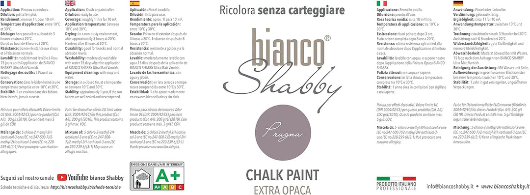 bianco Shabby® Prugna Kreidefarbe Wasserbasis für Alle Oberflächen einfach zu verarbeiten ohne schle