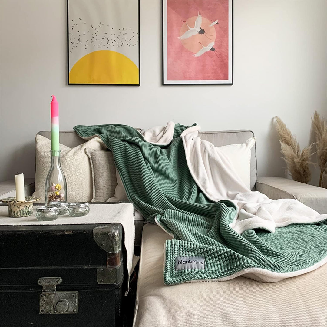 Kuscheldecke”Strick” 145 x 210 cm - Kuschlig warme Sofadecke Wohndecke aus extra weichem Wellnessfle