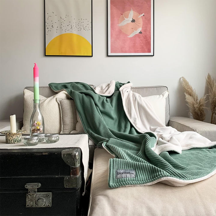 Kuscheldecke”Strick” 145 x 210 cm - Kuschlig warme Sofadecke Wohndecke aus extra weichem Wellnessfle